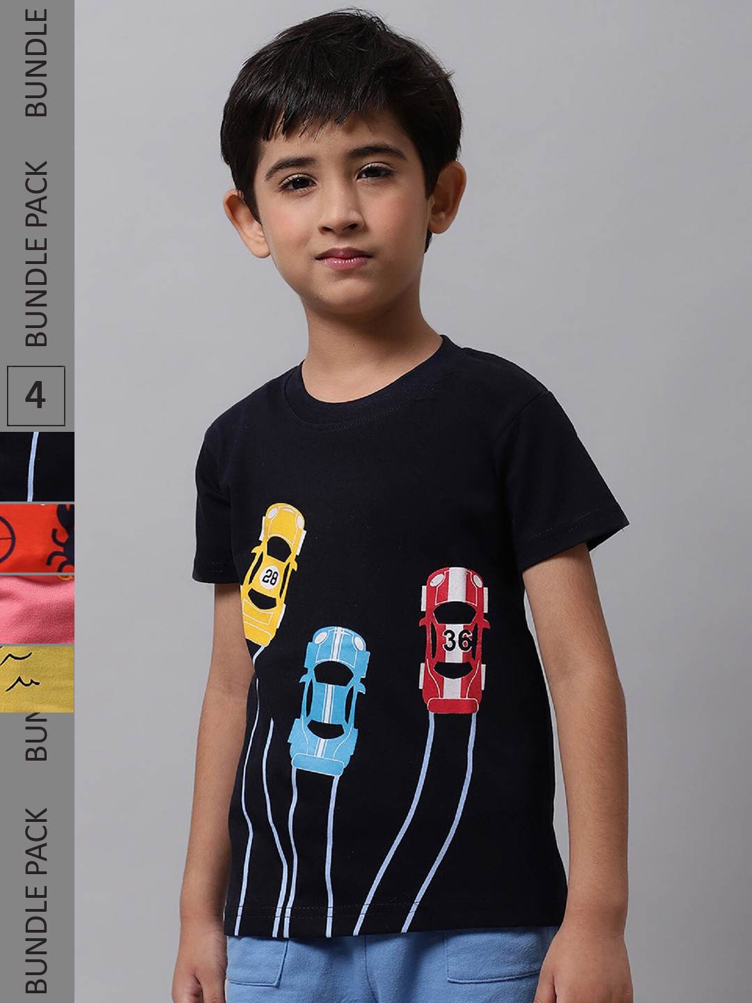 

BAESD Boys Pack of 4 Printed Cotton T-shirts, Black