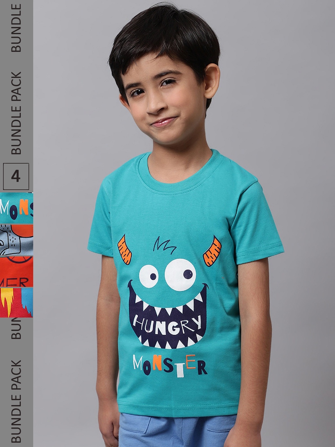 

BAESD Boys Pack of 4 Graphic Printed Cotton T-shirts, Blue