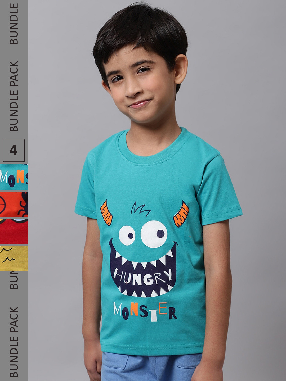 

BAESD Boys Pack of 4 Graphic Printed Cotton T-shirts, Blue