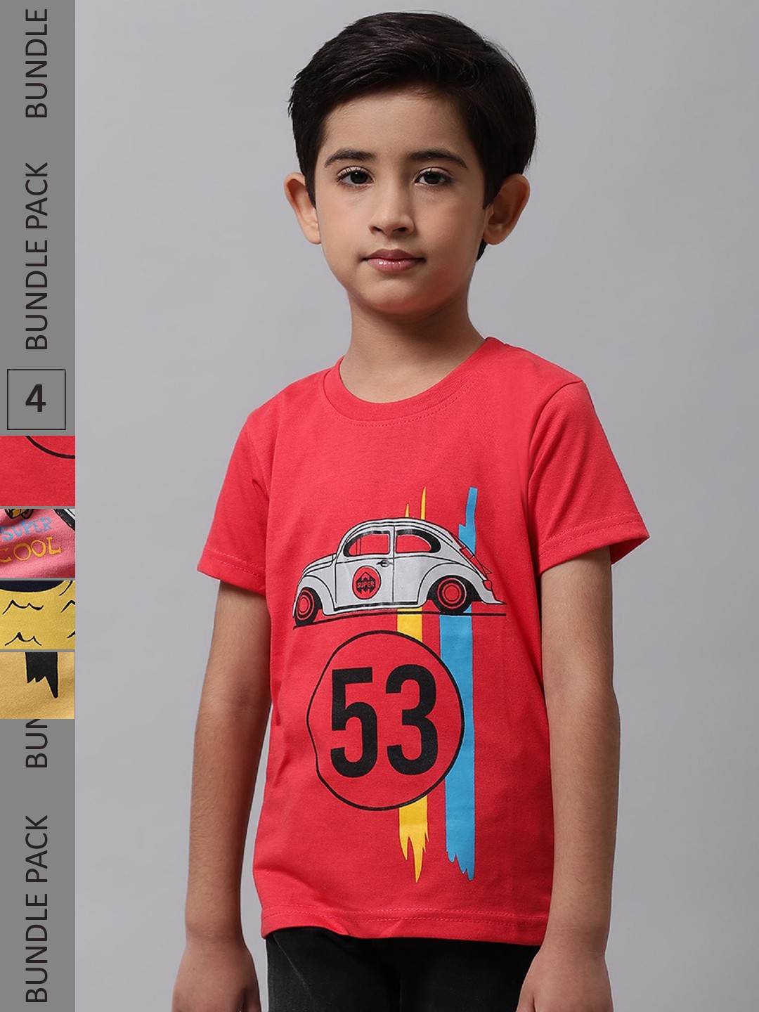 

BAESD Boys Pack Of 4 Printed Cotton T-shirt, Red