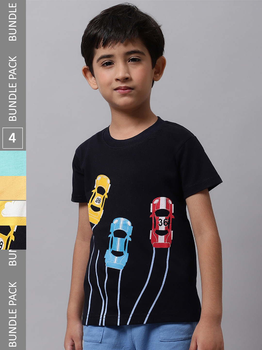 

BAESD Boys Pack Of 4 Graphic Printed Round Neck Cotton T-Shirts, Blue