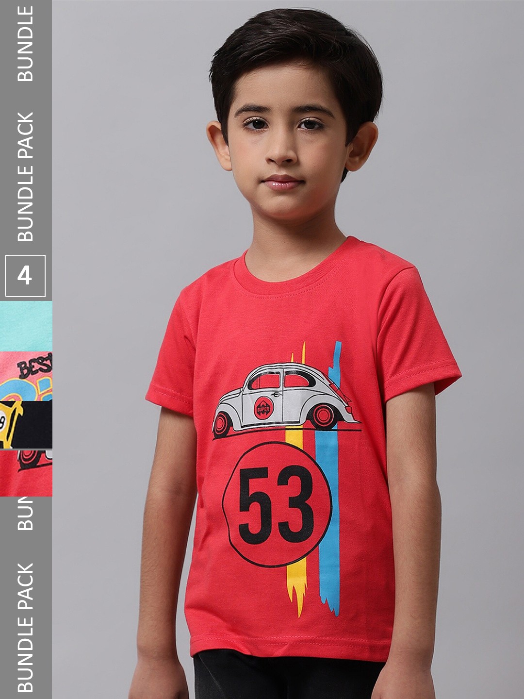 

BAESD Boys Pack Of 4 Graphic Printed Pure Cotton T-shirt, Red