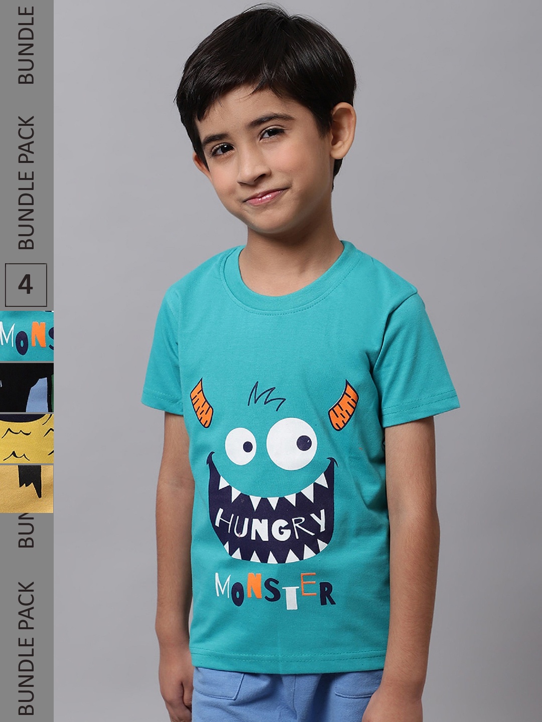 

BAESD Boys Pack of 4 Graphic Printed Cotton T-shirt, Blue