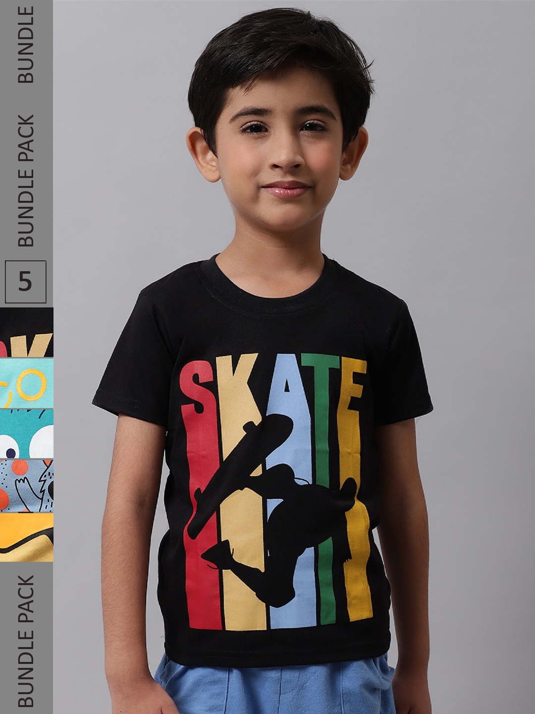 

BAESD Boys Pack Of 5 Looney Tones Graphic Printed Knitted Cotton T-Shirts, Black