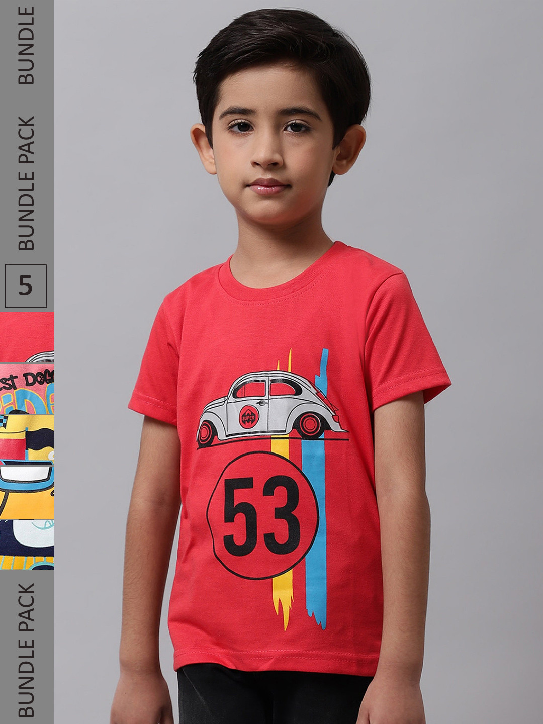 

BAESD Boys Pack Of 5 Graphic Printed Cotton T-Shirts, Red