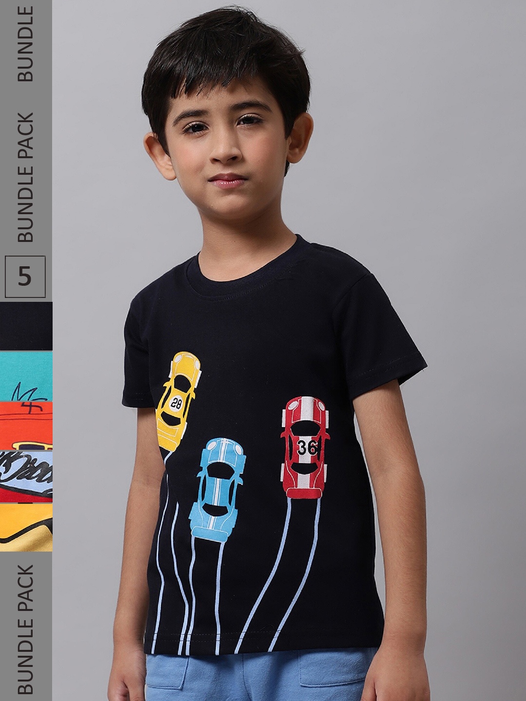 

BAESD Boys Pack of 5 Graphic Printed Cotton T-shirts, Black