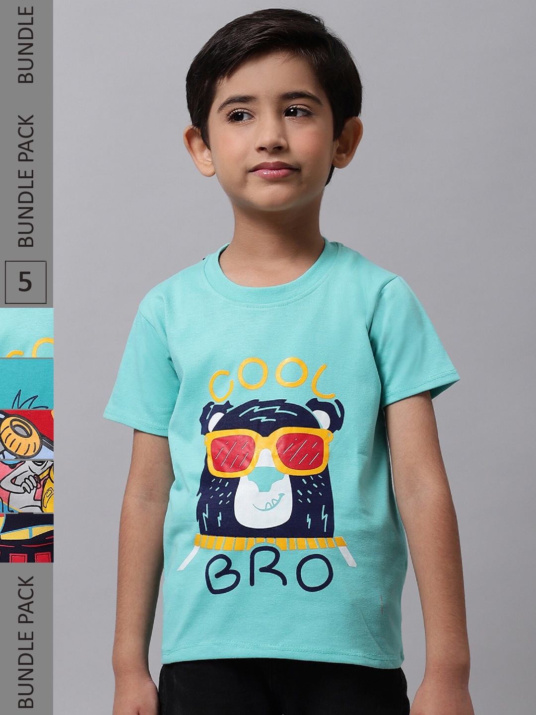 

BAESD Boys Pack Of 5 Printed Pure Cotton T-Shirt, Sea green