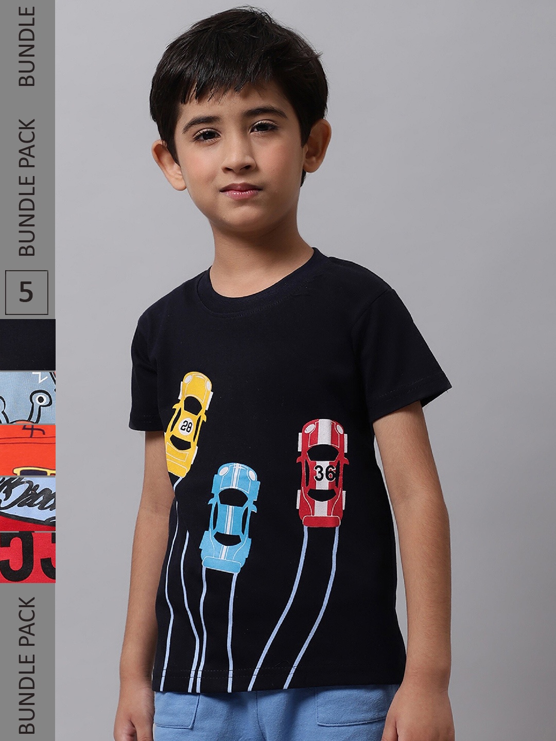 

BAESD Boys Pack of 5 Graphic Printed Cotton T-shirt, Black