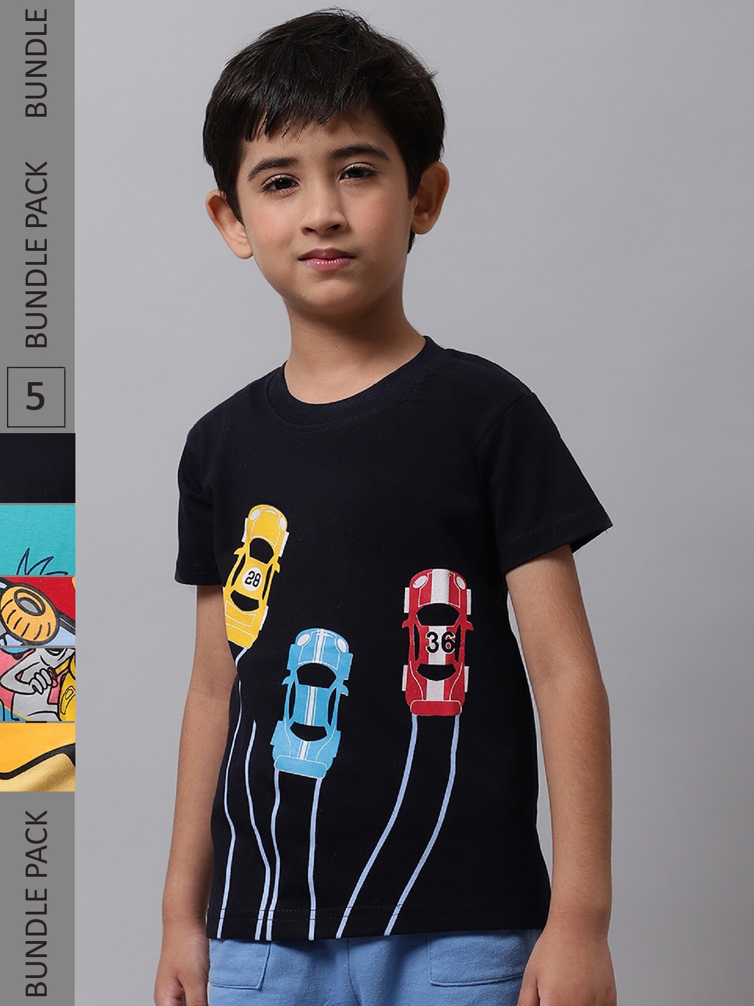 

BAESD Boys Pack Of 5 Printed Cotton T-shirt, Black