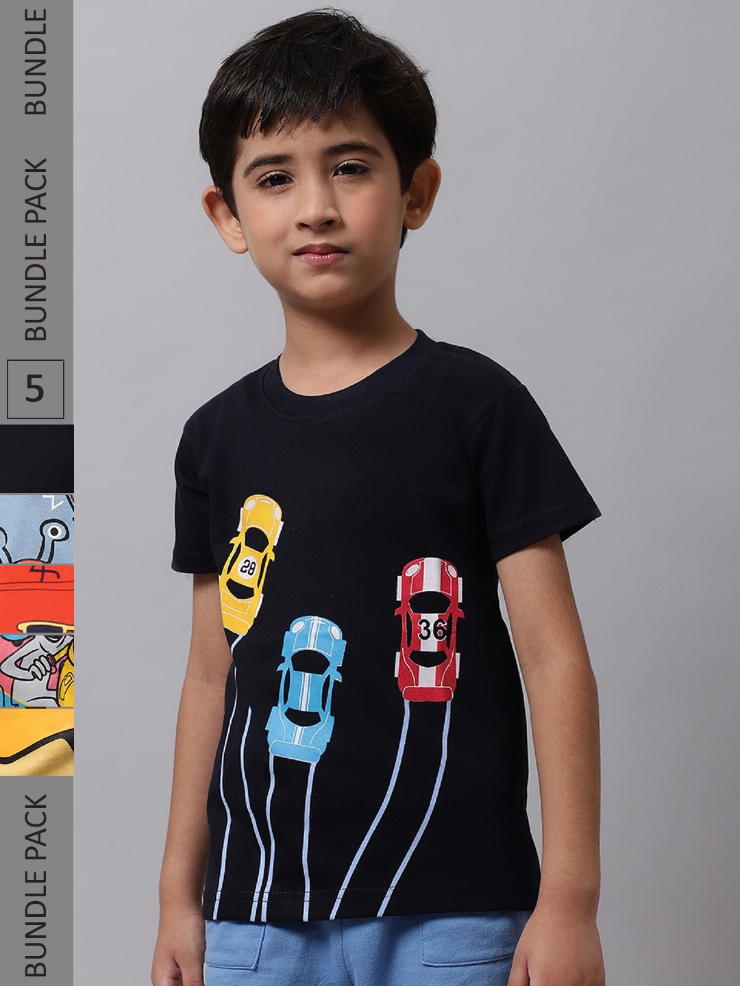 

BAESD Boys Pack Of 5 Graphic Printed Cotton T-shirt, Black