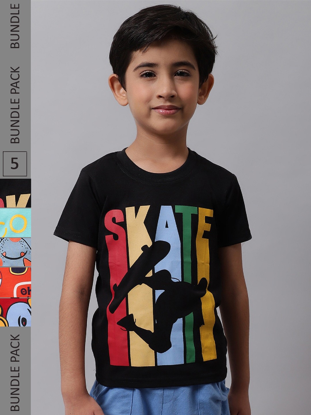 

BAESD Boys Pack of 5 Printed Cotton T-shirts, Black