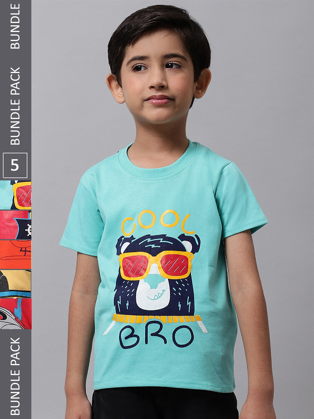 

BAESD Boys Pack of 5 Graphic Printed Cotton T-shirts, Blue