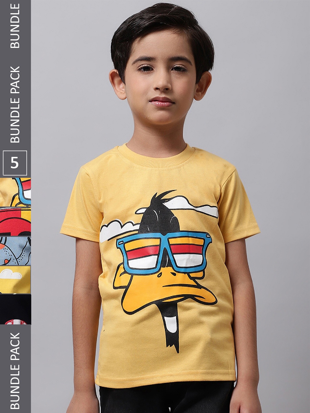 

BAESD Boys Pack Of 5 Graphic Printed Cotton T-shirt, Yellow