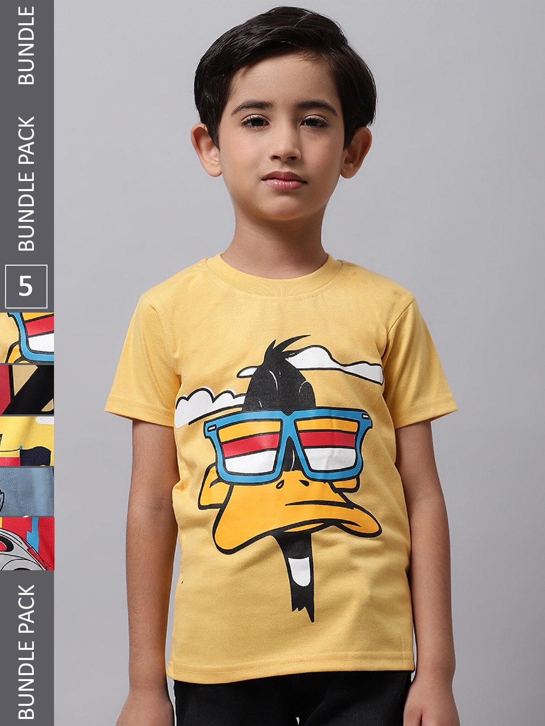 

BAESD Boys Pack Of 5 Graphic Printed Cotton T-shirt, Yellow