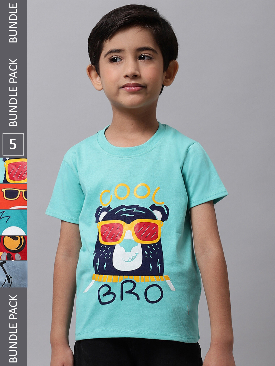 

BAESD Boys Pack of 5 Printed Cotton T-shirts, Blue