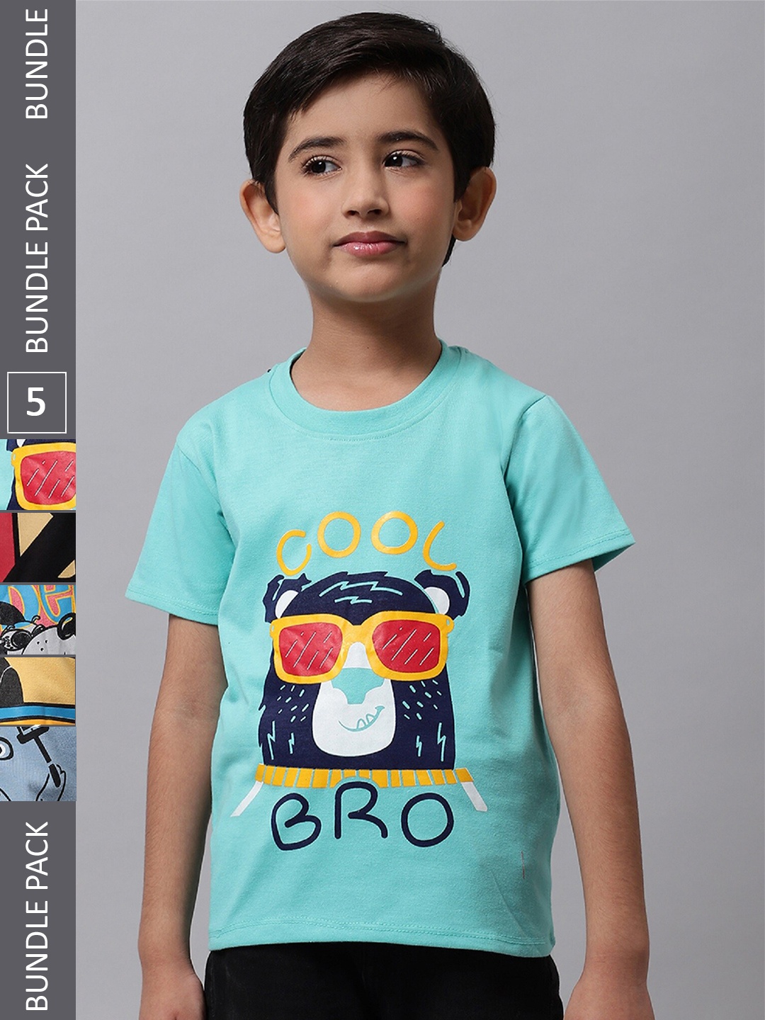 

BAESD Boys Pack Of 5 Printed Cotton T-shirts, Blue