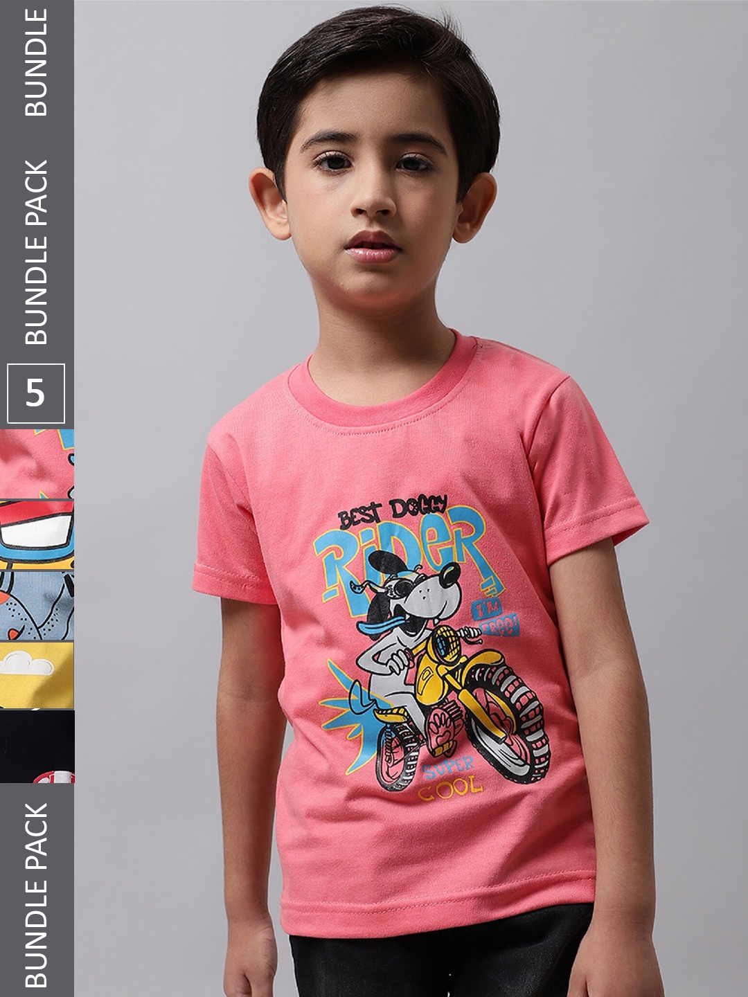 

BAESD Boys Pack Of 5 Graphic Printed Cotton T-shirt, Pink