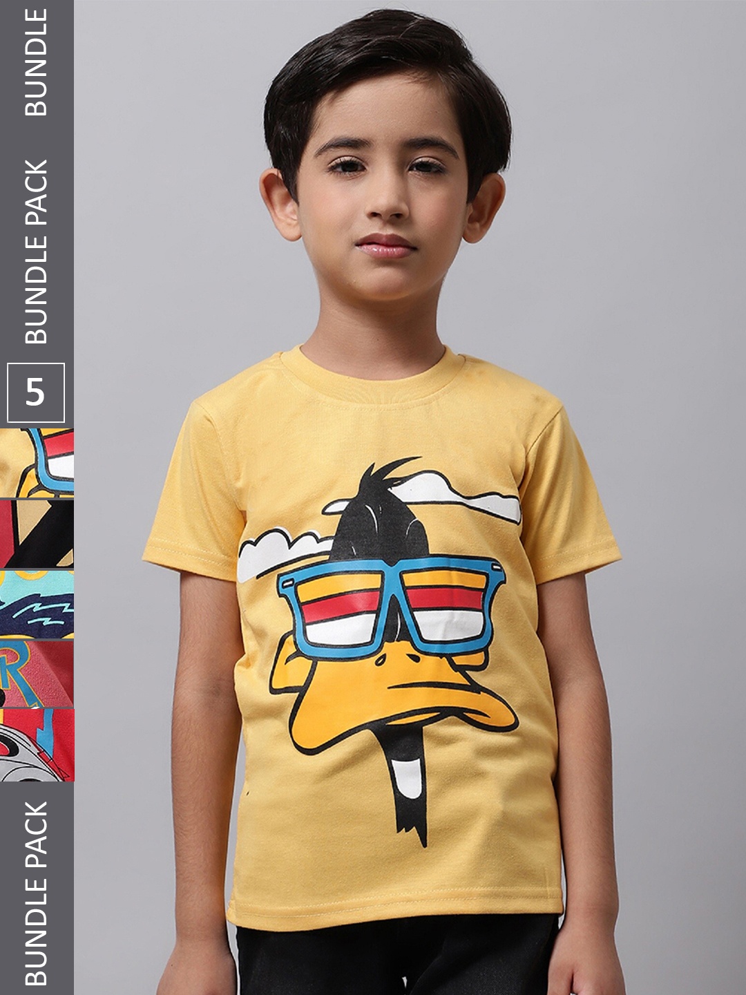 

BAESD Boys Pack Of 5 Graphic Printed Cotton T-shirt, Yellow