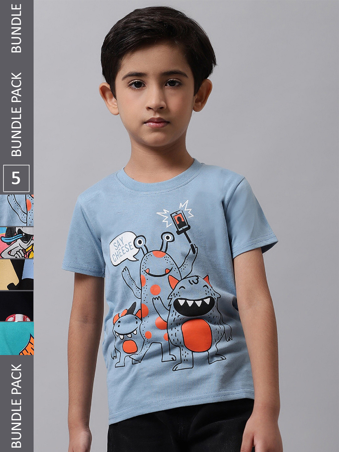 

BAESD Boys Pack Of 5 Printed Cotton T-shirts, Blue