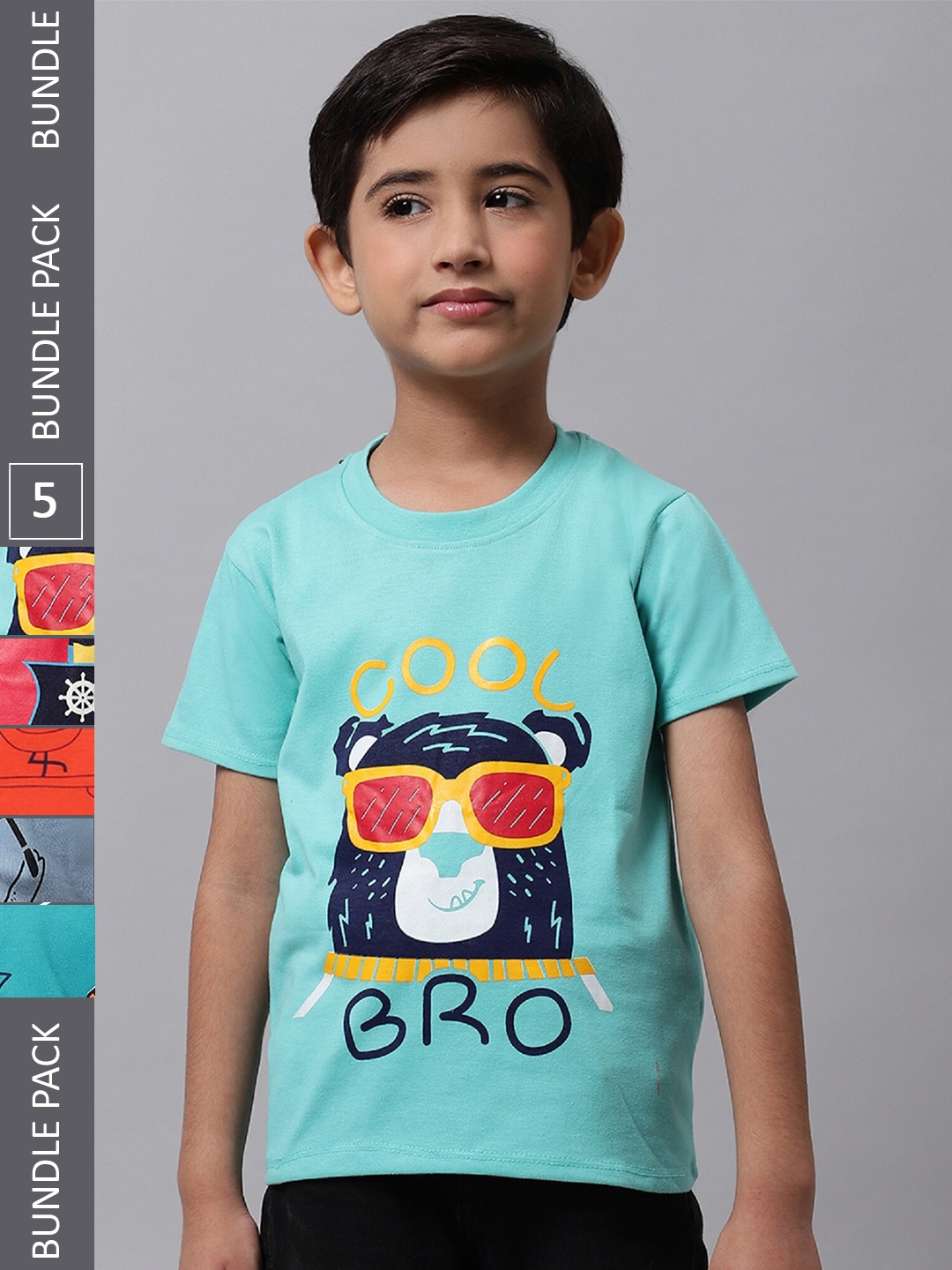 

BAESD Boys Pack of 5 Graphic Printed Cotton T-shirts, Blue