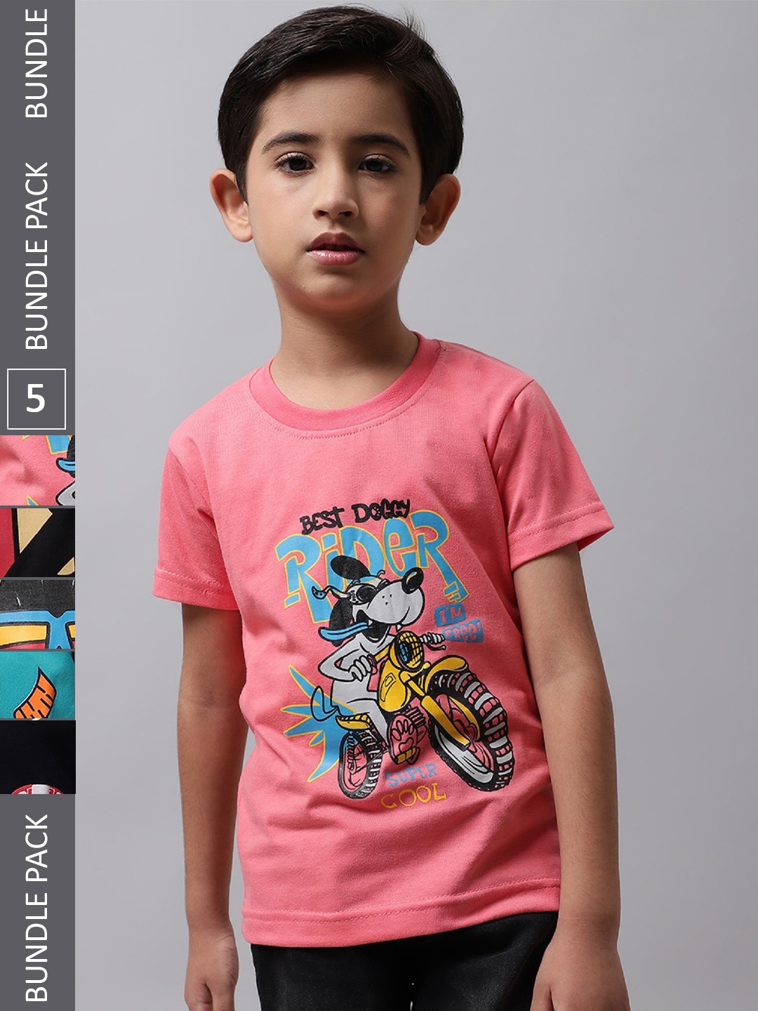

BAESD Boys Pack Of 5 Printed Cotton T-shirt, Pink