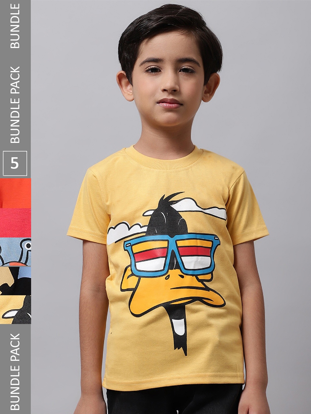 

BAESD Boys Pack Of 5 Printed Cotton Regular T-shirts, Mustard