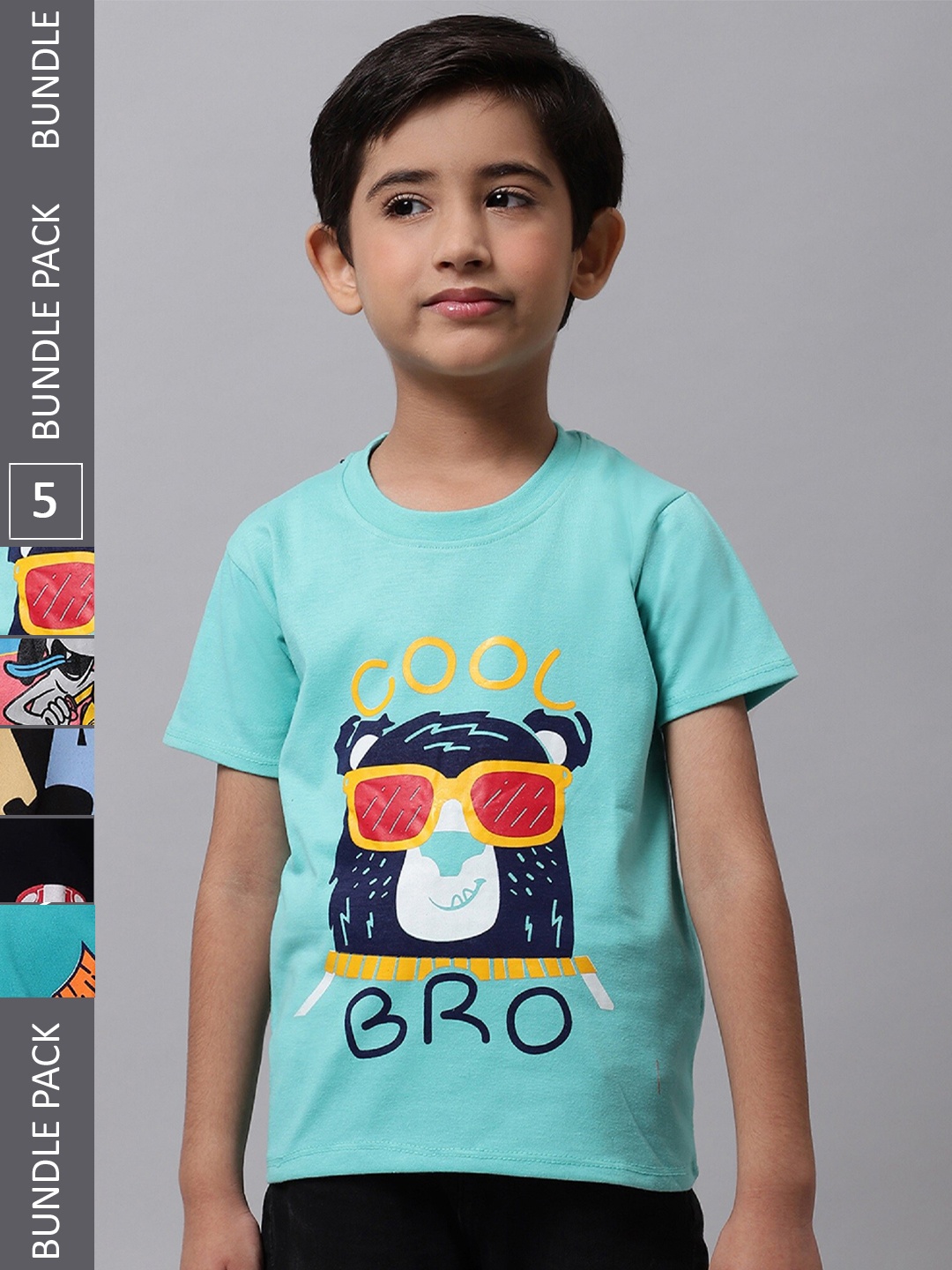 

BAESD Boys Pack of 5 Graphic Printed Cotton T-shirts, Blue