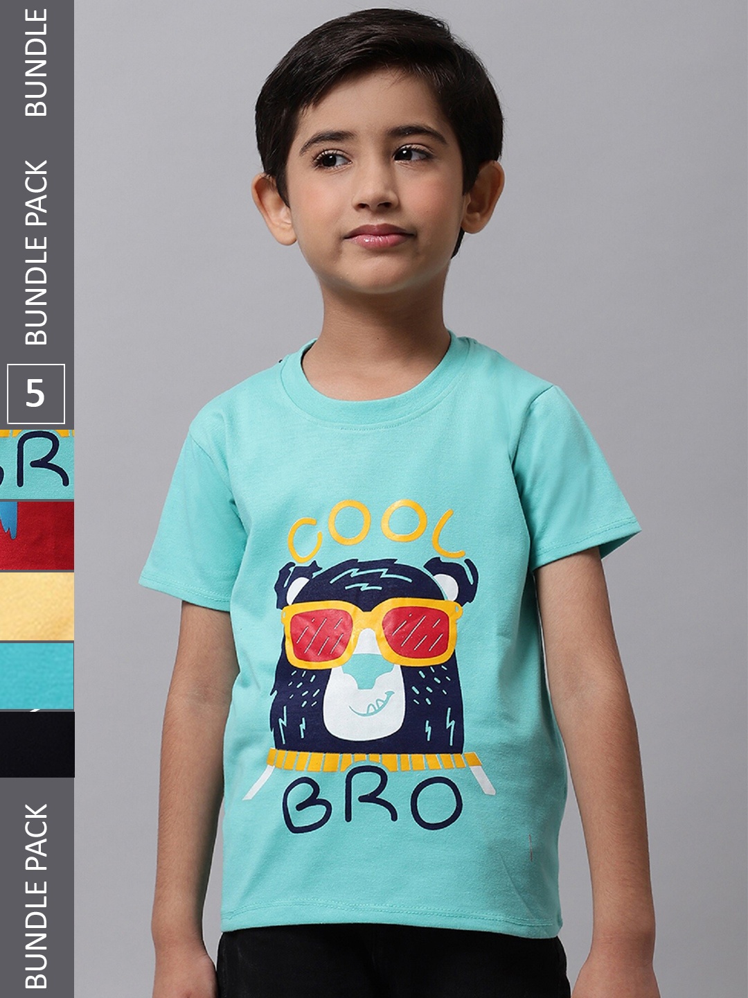 

BAESD Boys Pack Of 5 Printed Cotton T-shirts, Blue