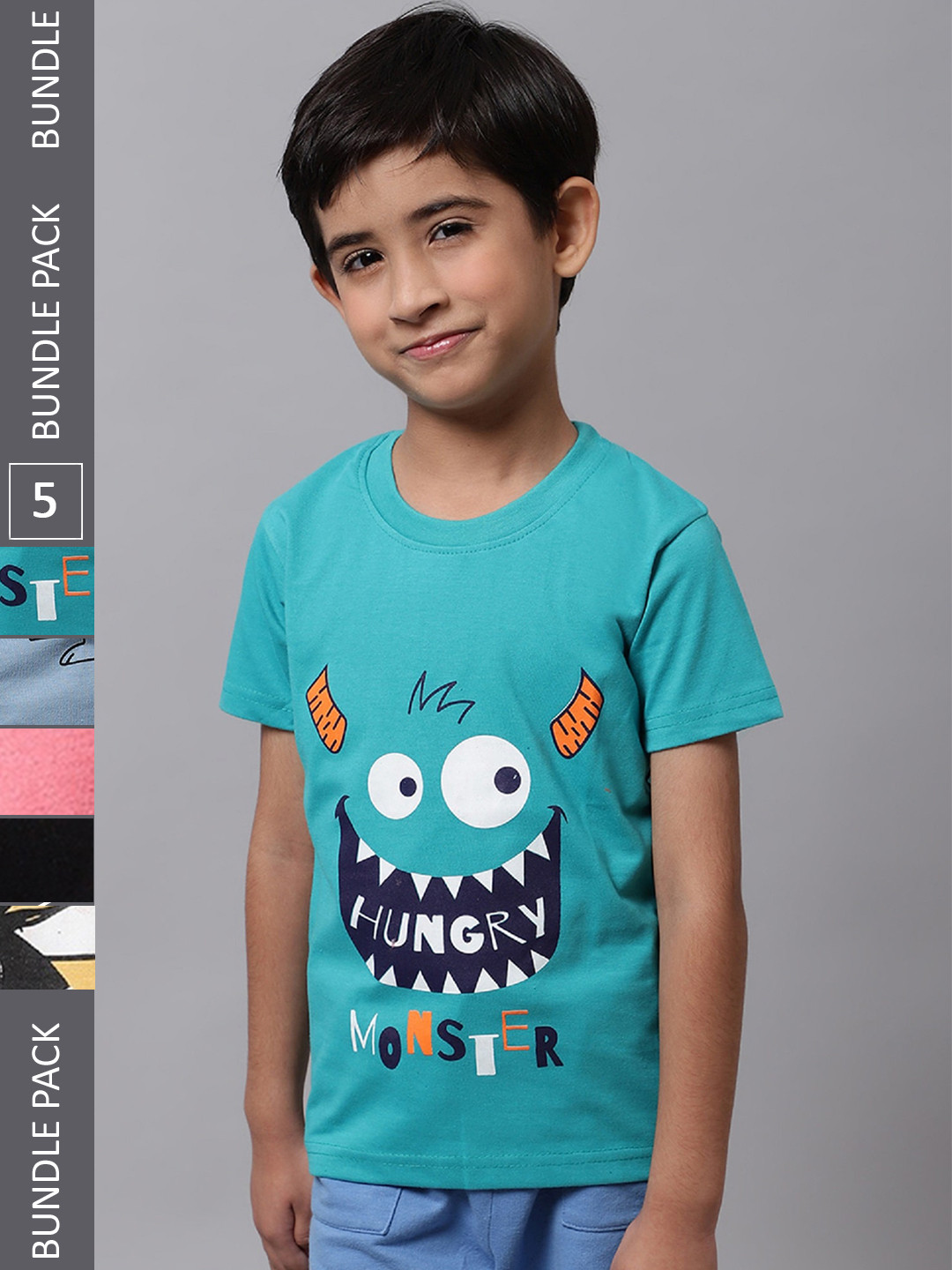 

BAESD Boys Pack Of 5 Printed Cotton T-shirts, Blue