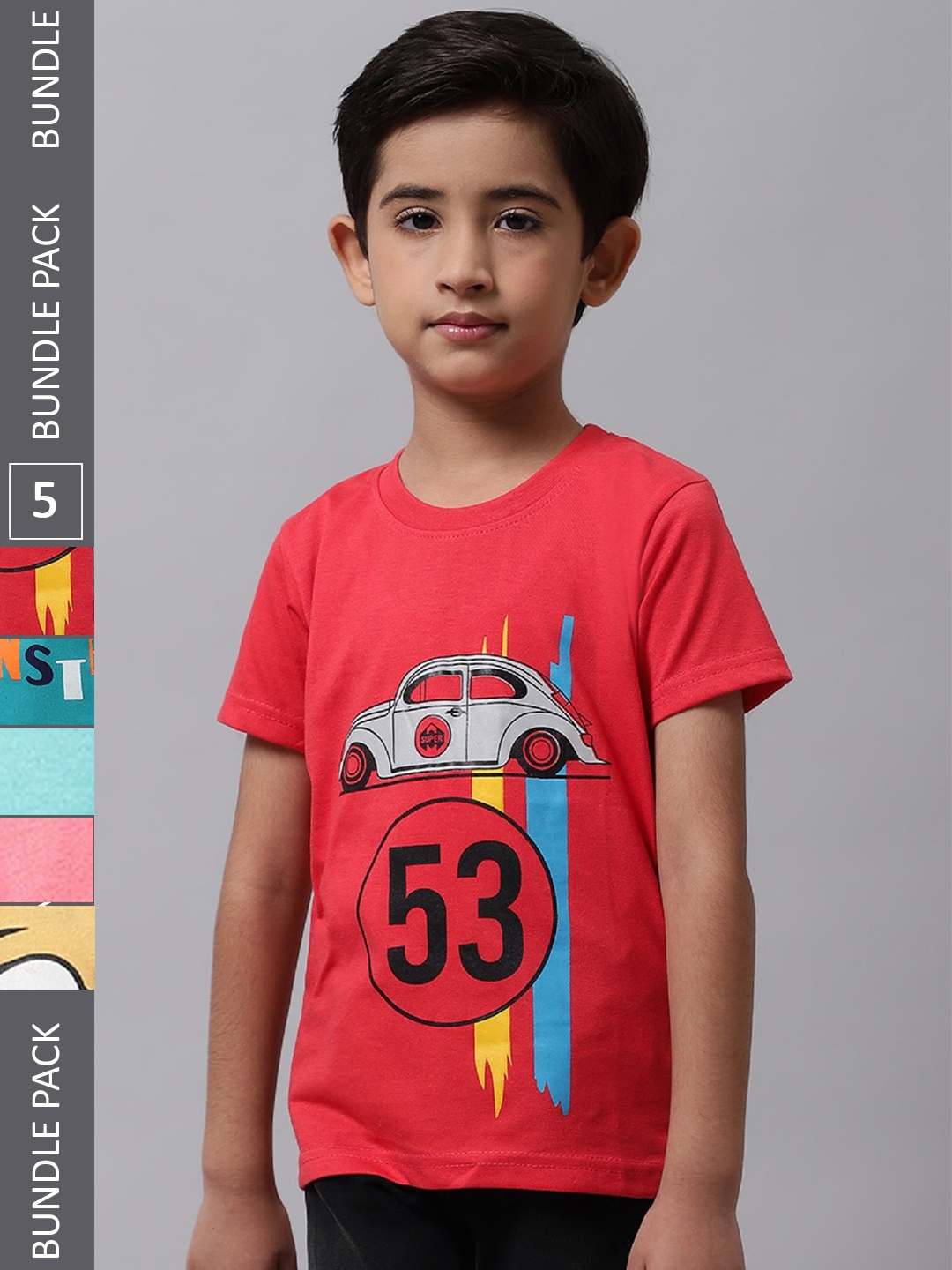 

BAESD Boys Pack Of 5 Printed Cotton T-shirts, Red