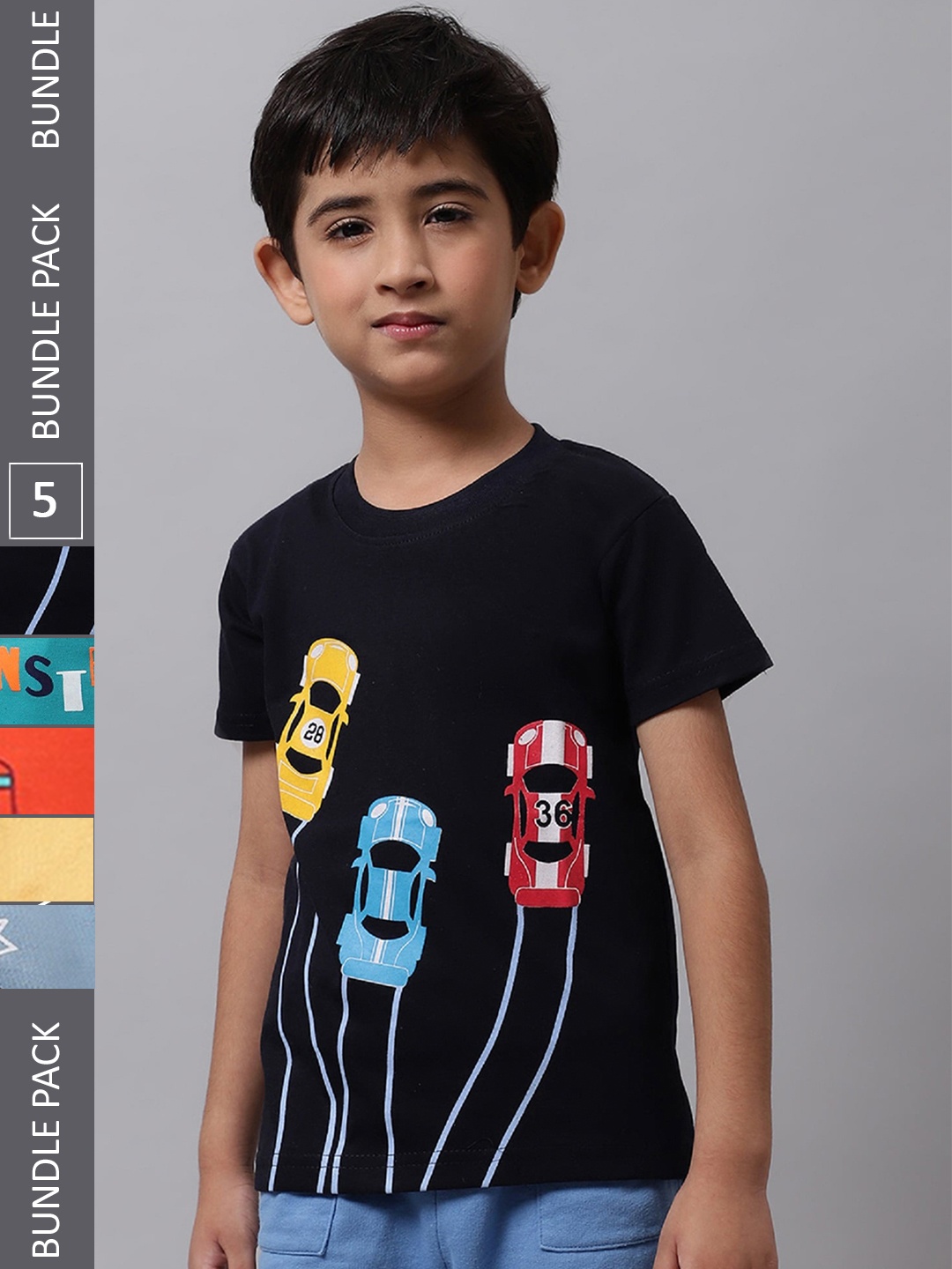 

BAESD Boys Pack Of 5 Graphic Printed Cotton T-shirt, Black