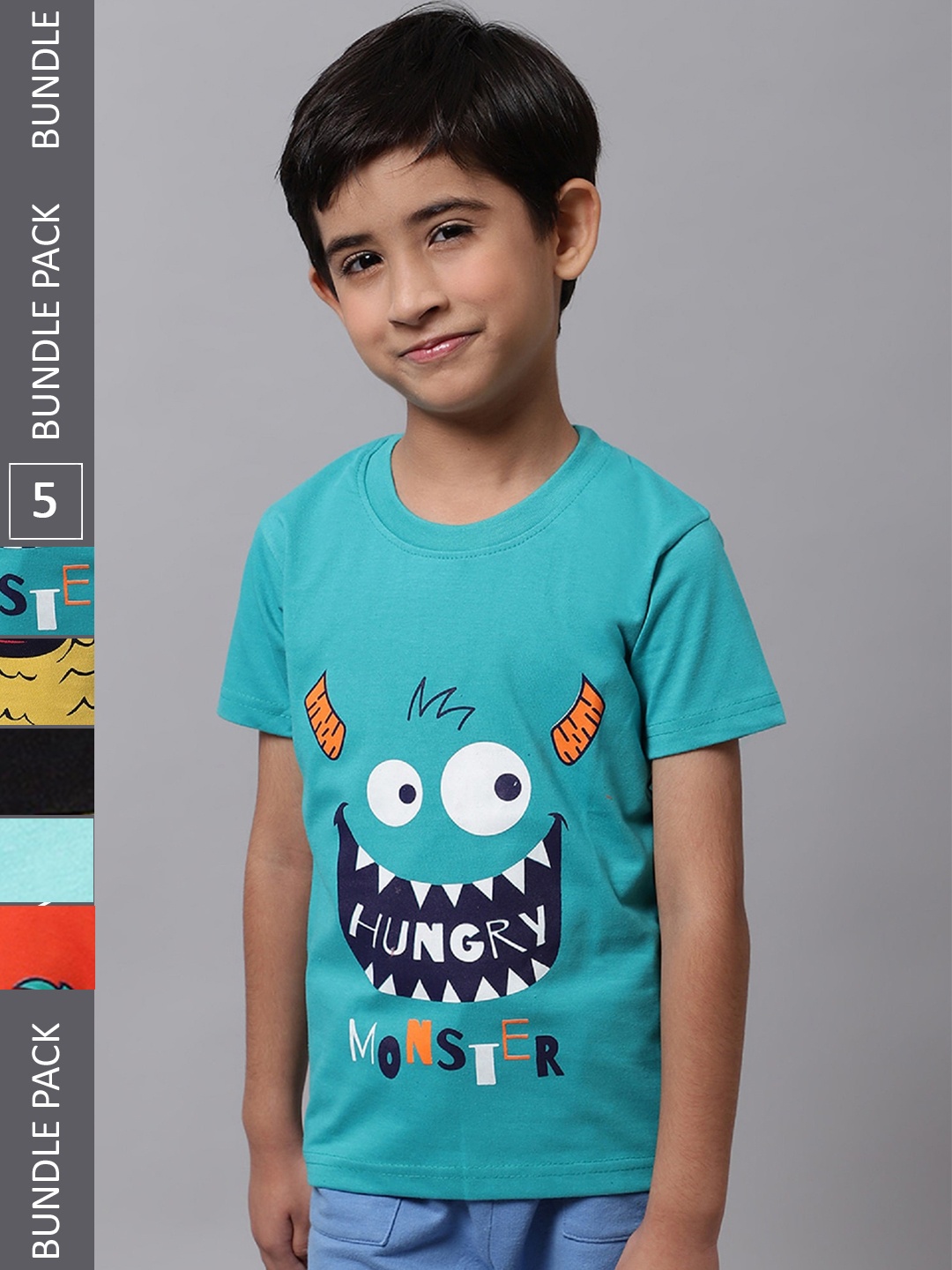 

BAESD Boys Pack Of 5 Graphic Printed Cotton T-shirt, Teal