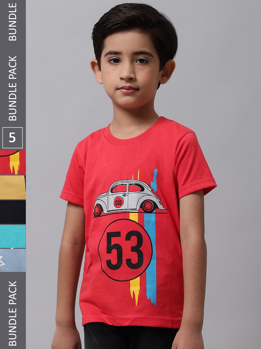 

BAESD Boys Pack Of 5 Graphic Printed Cotton T-shirt, Red
