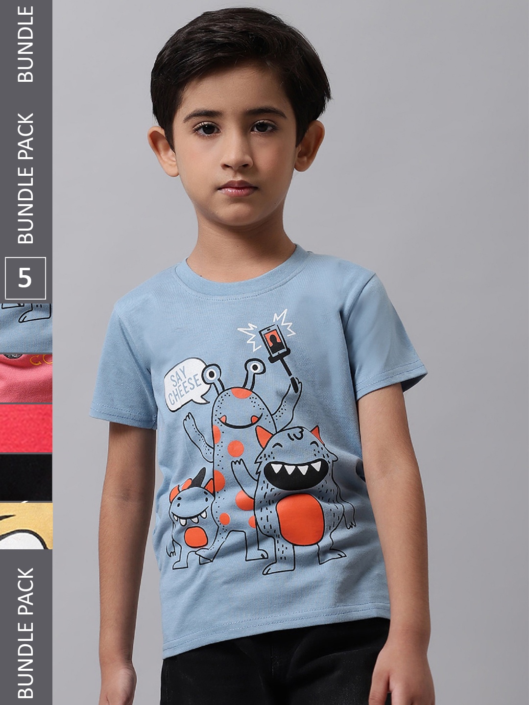 

BAESD Boys Pack Of 5 Graphic Printed Cotton T-shirt, Blue