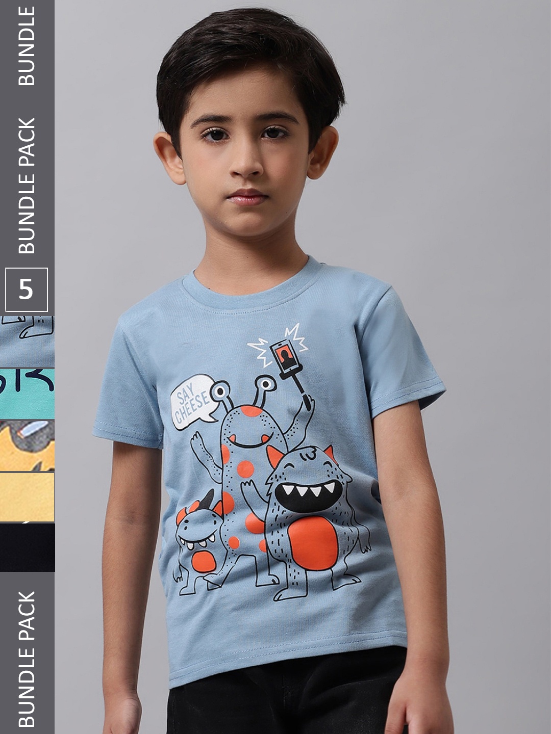 

BAESD Boys Pack Of 5 Graphic Printed Cotton T-shirt, Grey