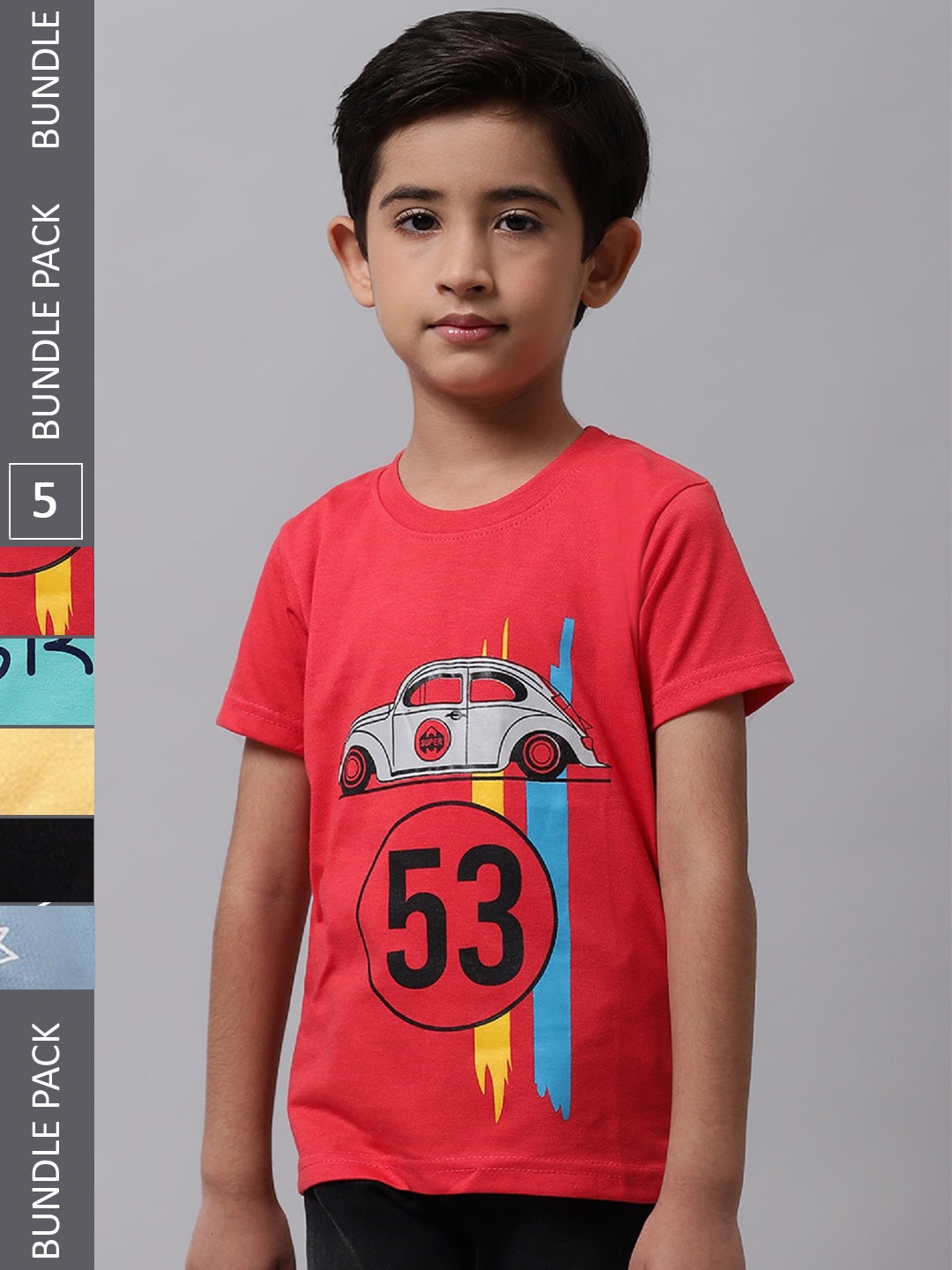 

BAESD Boys Pack Of 5 Graphic Printed Cotton T-shirt, Red