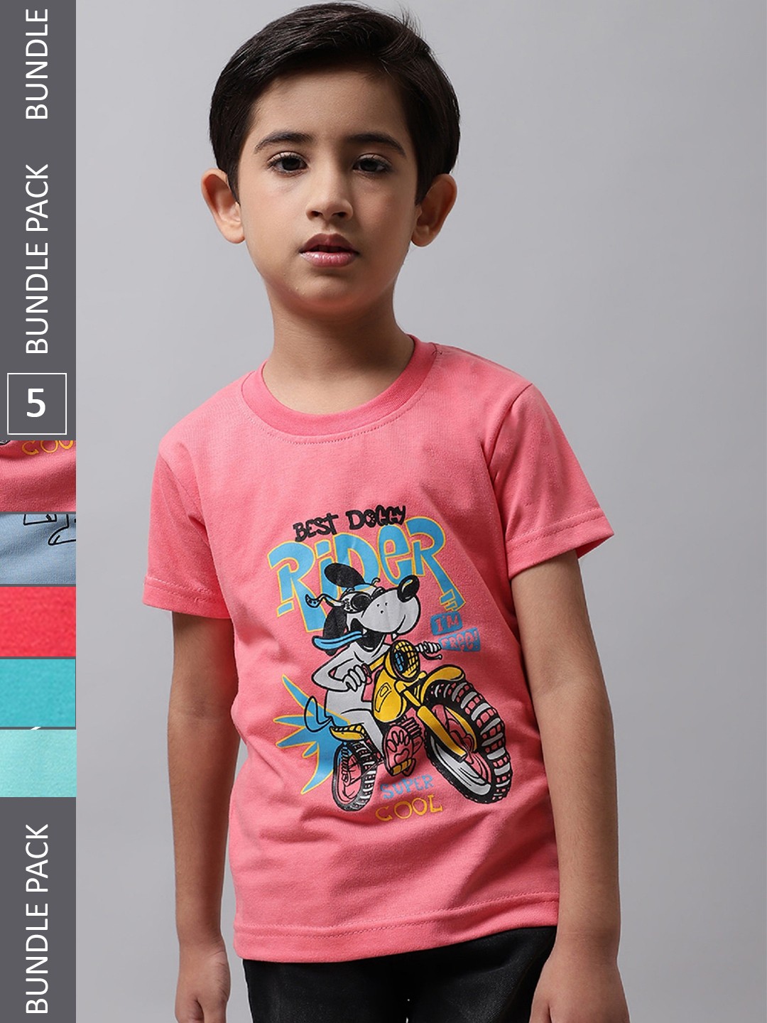 

BAESD Boys Pack Of 5 Graphic Printed Cotton T-shirt, Pink
