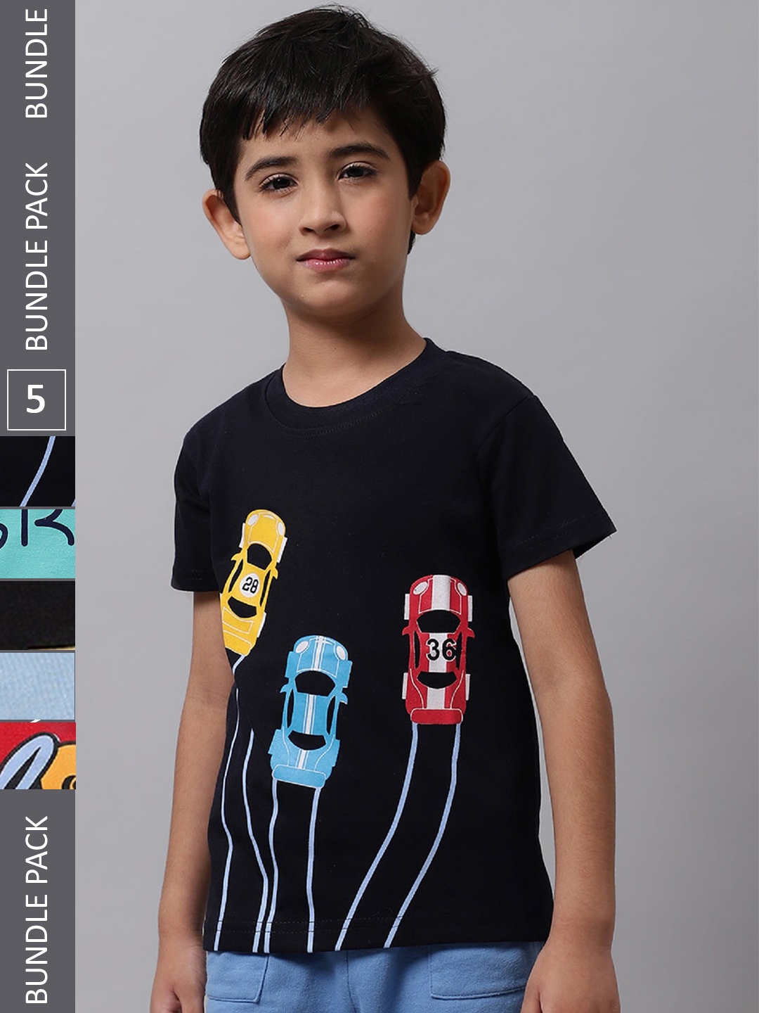 

BAESD Boys Pack Of 5 Graphic Printed Cotton T-shirt, Black