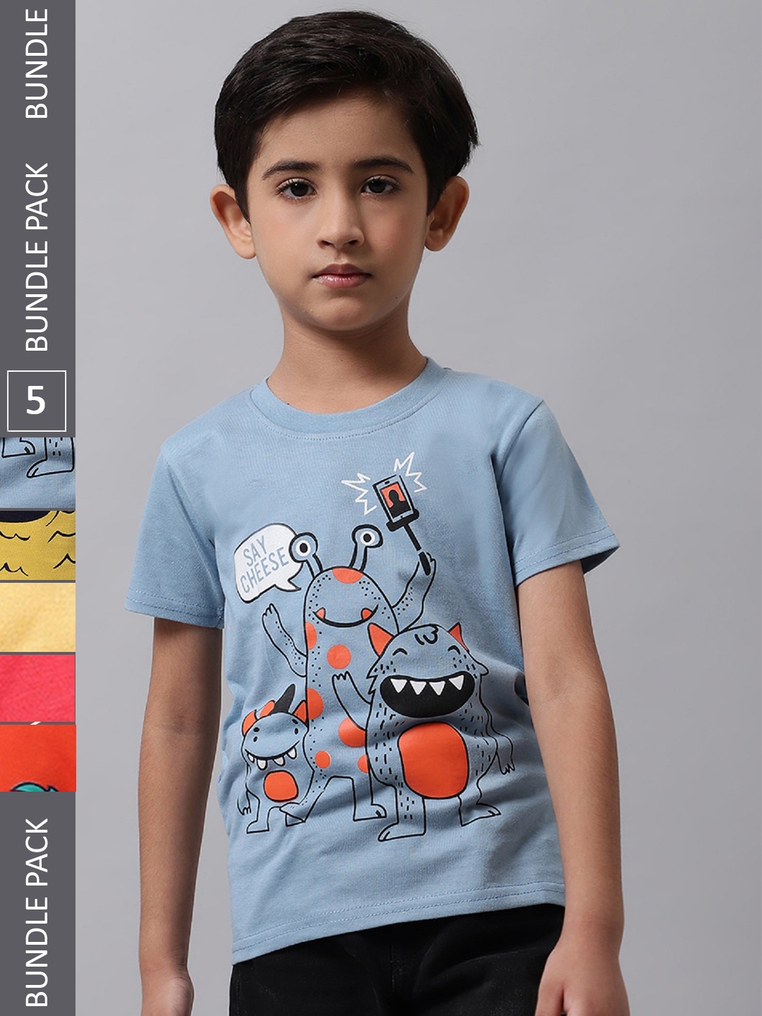 

BAESD Boys Pack Of 5 Graphic Printed Cotton T-shirt, Grey