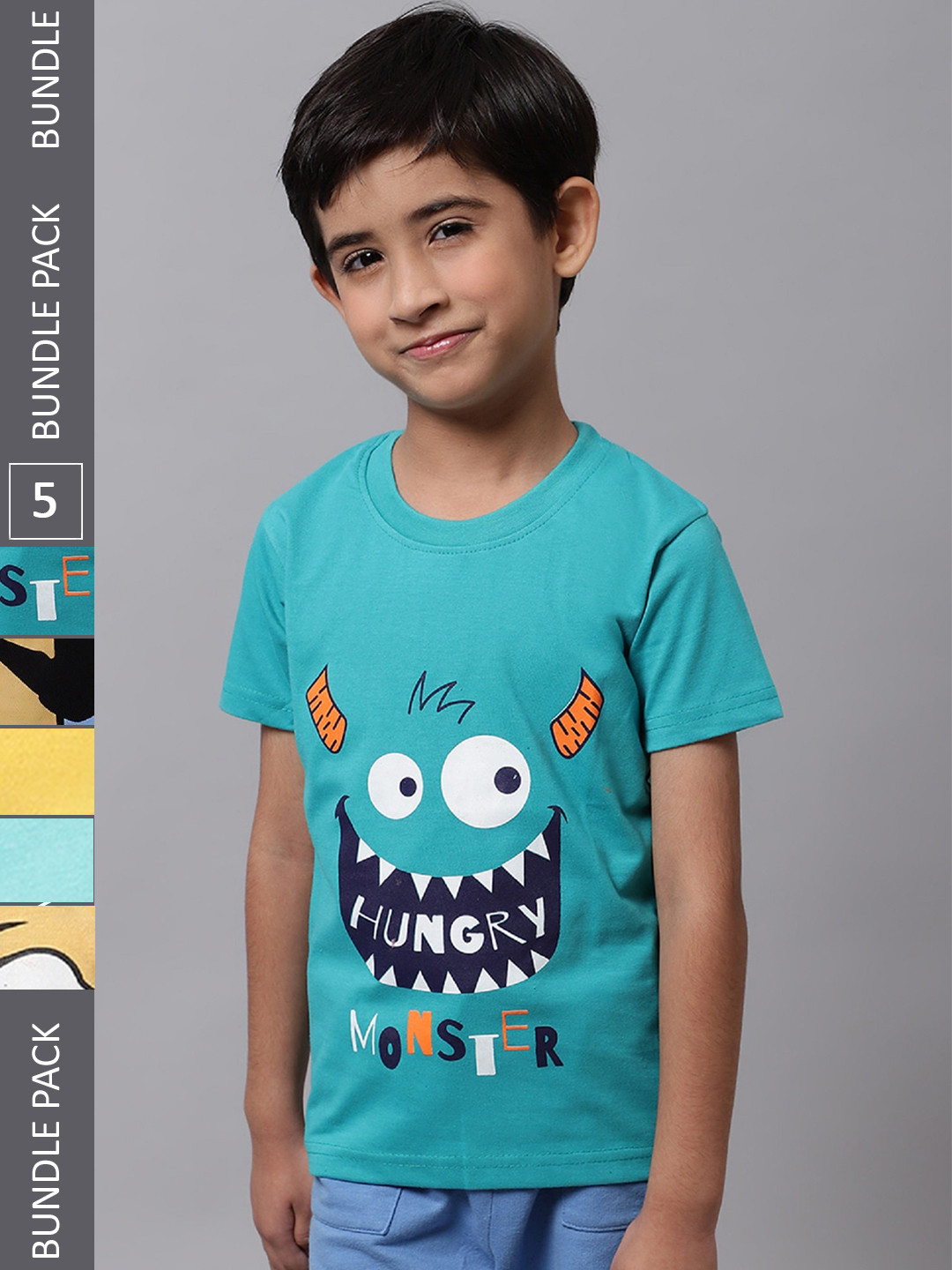 

BAESD Boys Pack Of 5 Graphic Printed Cotton T-shirt, Blue
