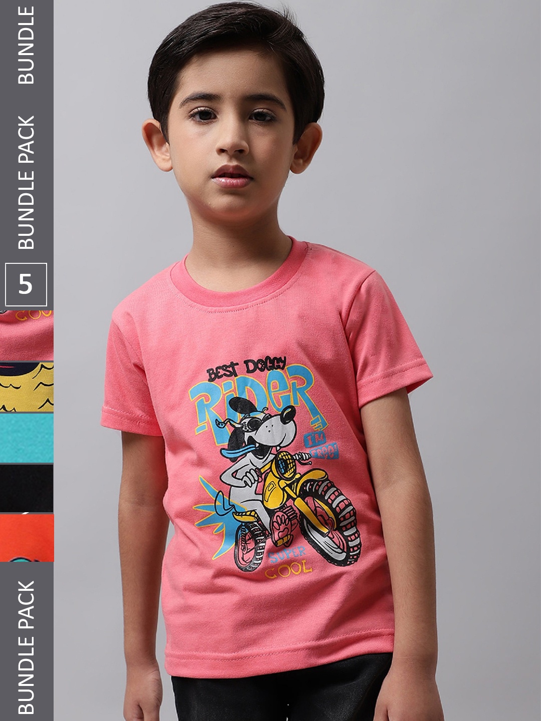 

BAESD Boys Pack Of 5 Printed Cotton T-Shirt, Pink