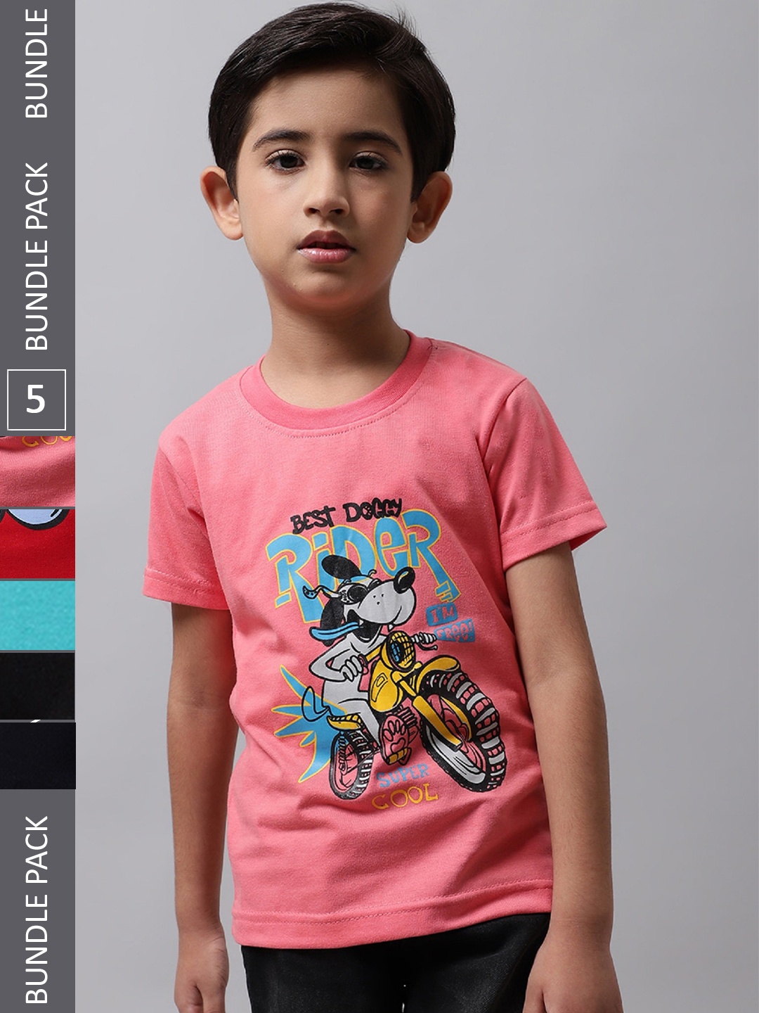 

BAESD Boys Pack Of 5 Printed Cotton T-Shirt, Pink