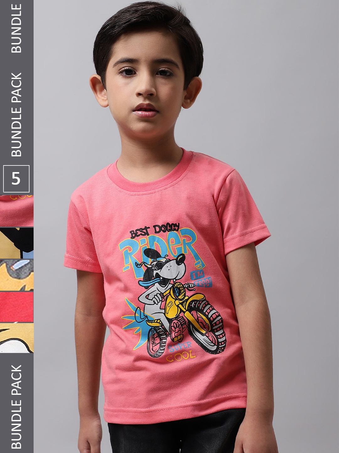 

BAESD Boys Pack Of 5 Printed Cotton T-Shirt, Pink