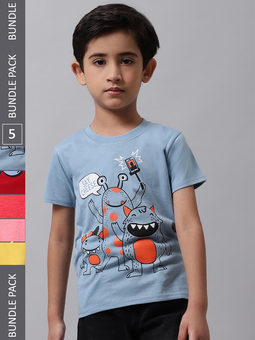 

BAESD Boys Pack of 5 Printed T-shirt, Blue