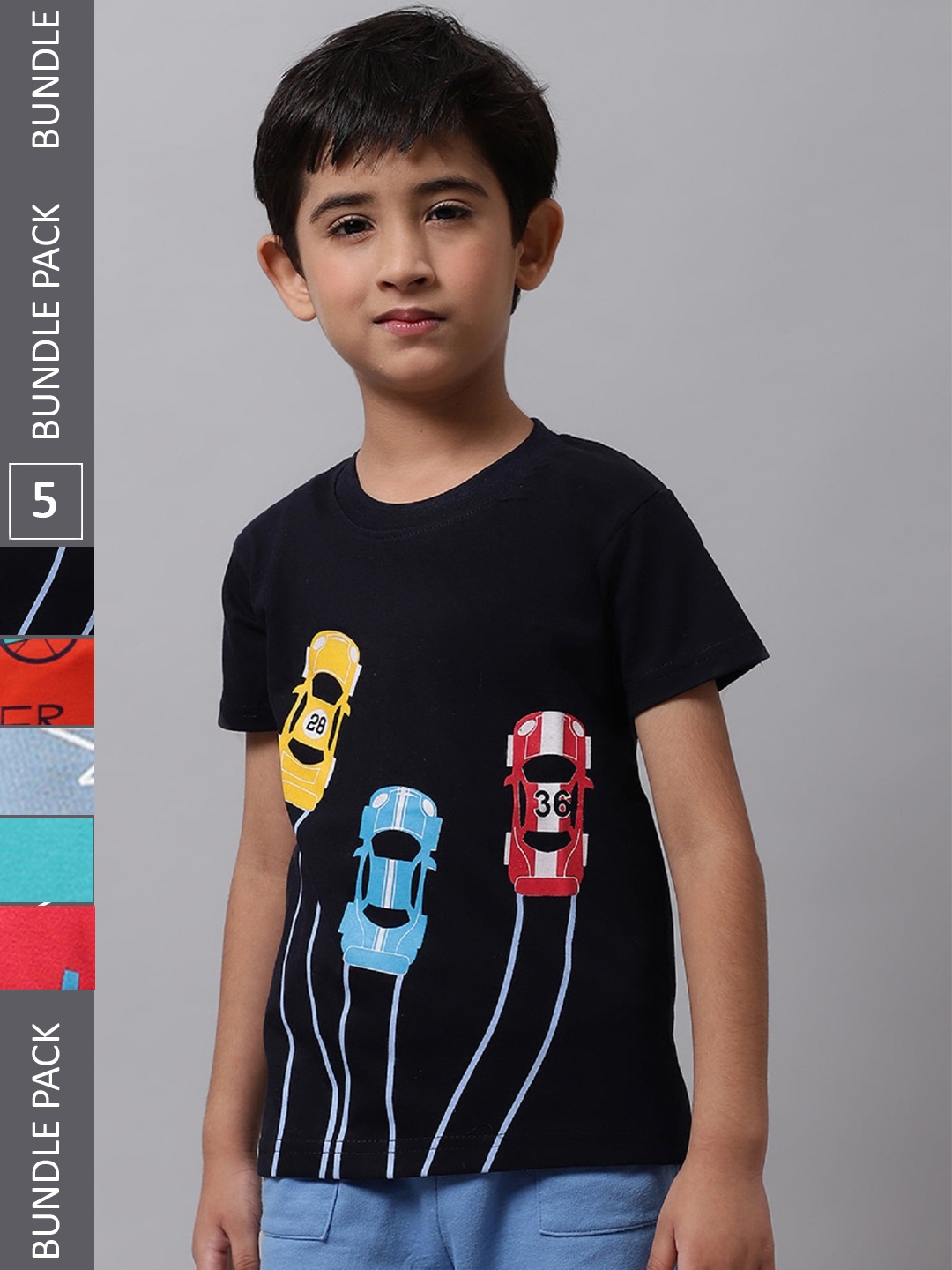 

BAESD Boys Pack of 5 Printed Cotton T-shirt, Black