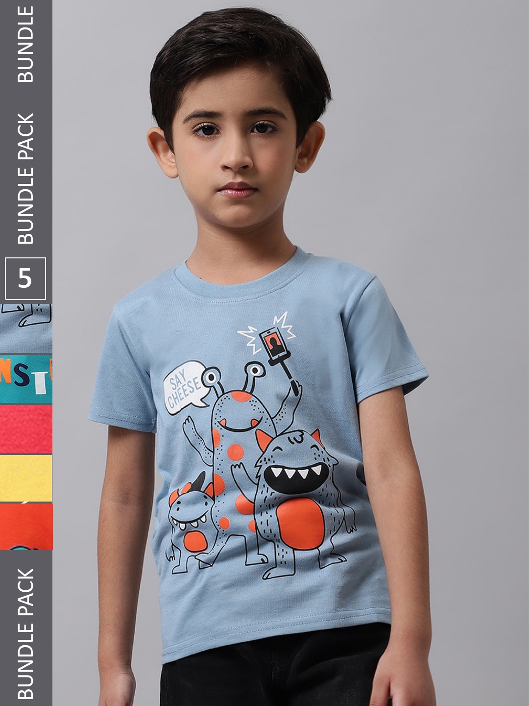 

BAESD Boys Pack of 5 Printed Cotton T-shirt, Blue