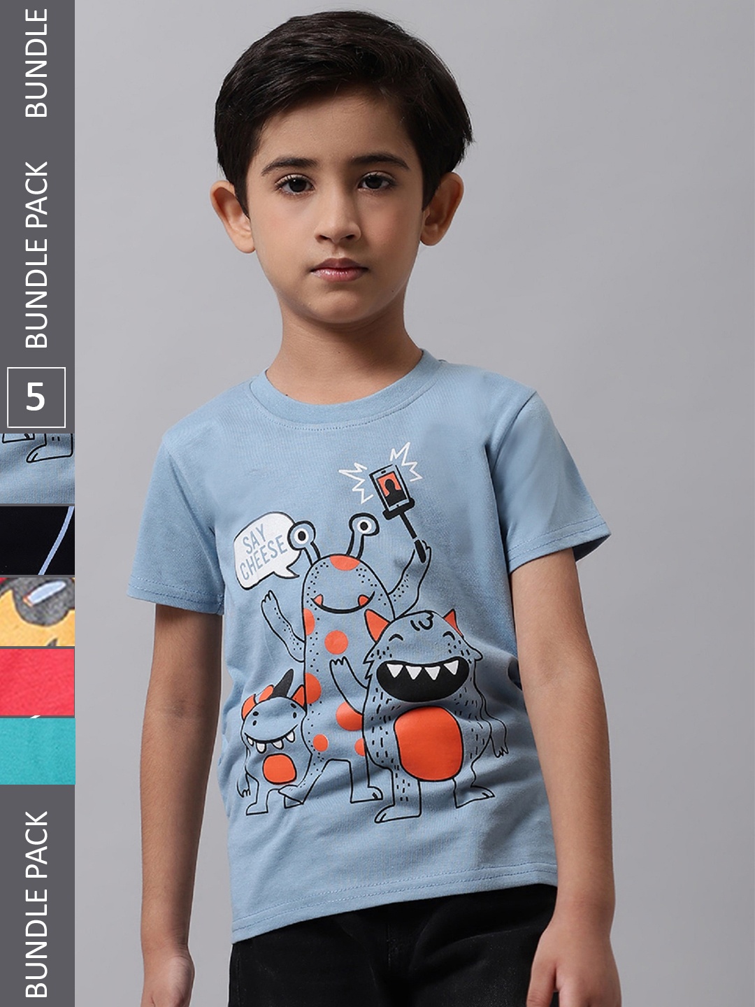 

BAESD Boys Pack of 5 Printed Cotton T-shirts, Grey