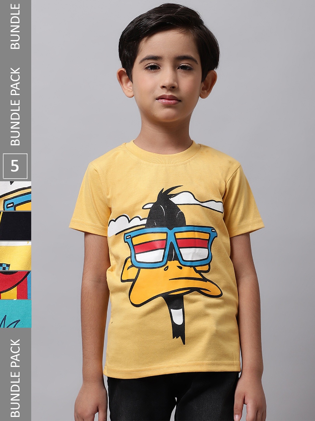 

BAESD Boys Pack of 5 Graphic Printed Cotton T-shirts, Yellow