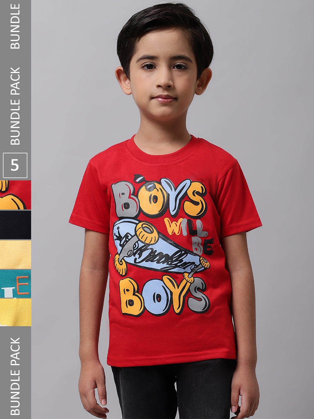 

BAESD Boys Pack Of 5 Printed Cotton T-shirt, Blue