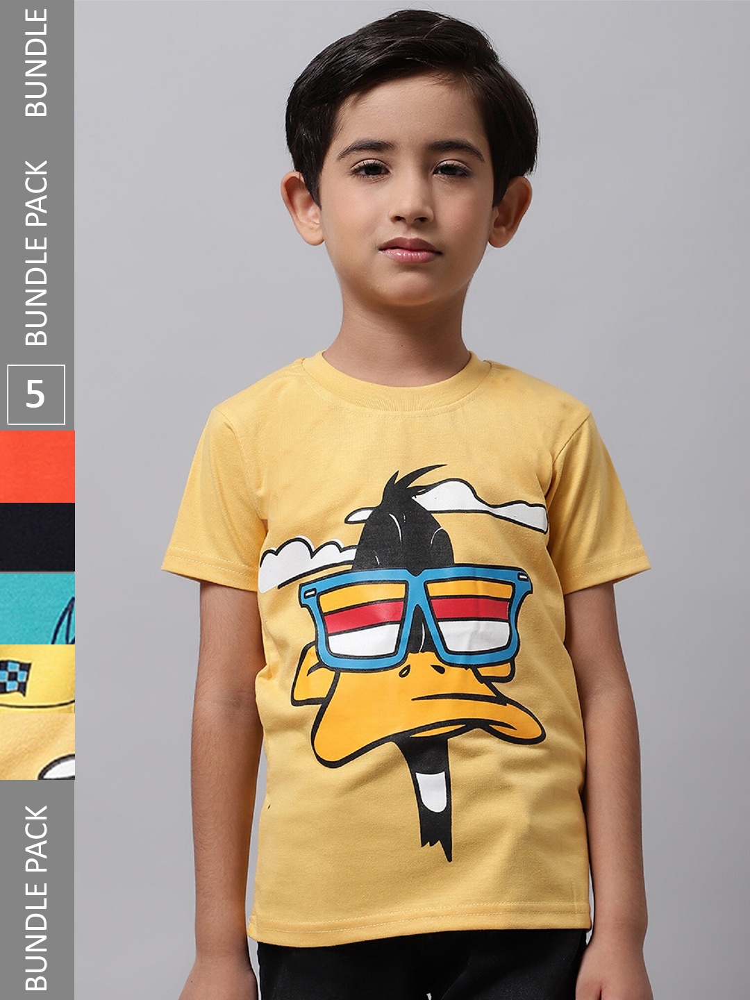 

BAESD Pack Of 5 Boys Graphic Printed Round Neck Cotton T-Shirt, Yellow